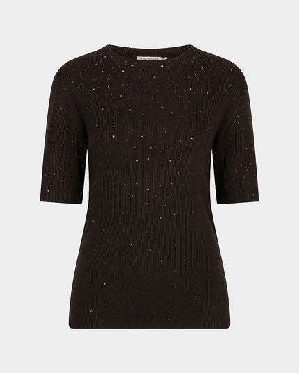Short Sleeve Sequin Knit Top - Cacao