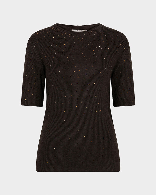 Short Sleeve Sequin Knit Top - Cacao