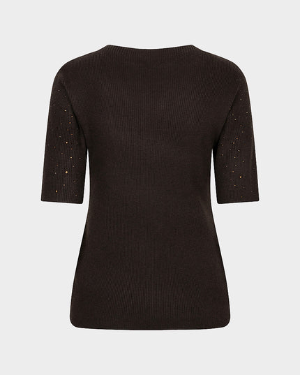 Short Sleeve Sequin Knit Top - Cacao