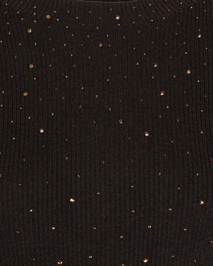 Short Sleeve Sequin Knit Top - Cacao