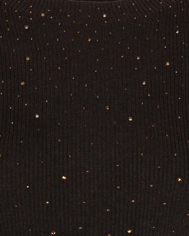 Short Sleeve Sequin Knit Top - Cacao