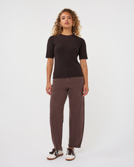 Short Sleeve Sequin Knit Top - Cacao