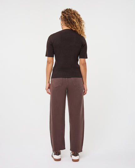 Short Sleeve Sequin Knit Top - Cacao