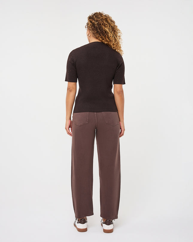 Short Sleeve Sequin Knit Top - Cacao