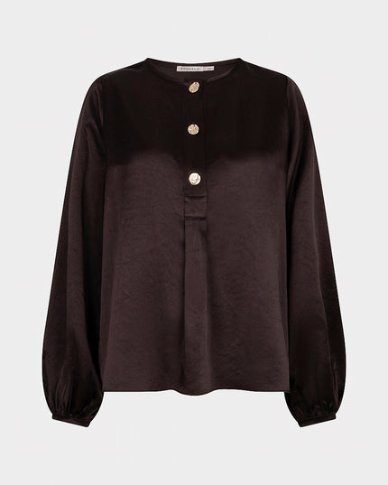 Balloon Sleeve Acetate Blouse - Cacao