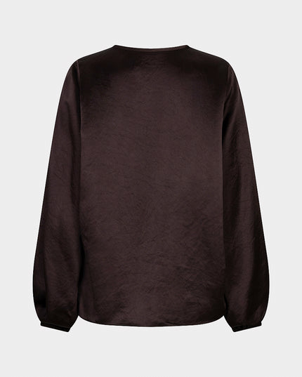 Balloon Sleeve Acetate Blouse - Cacao