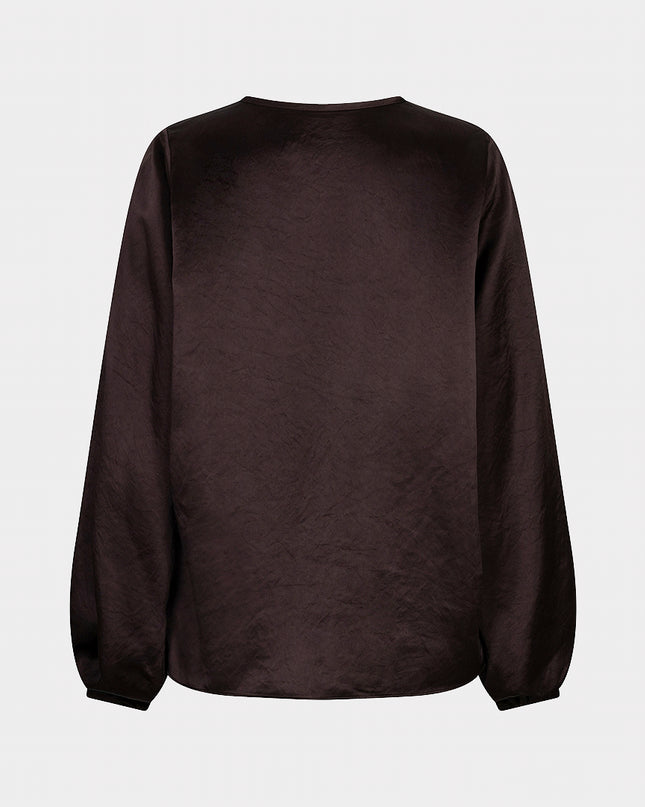 Balloon Sleeve Acetate Blouse - Cacao