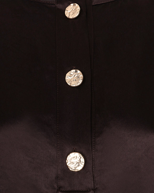 Balloon Sleeve Acetate Blouse - Cacao