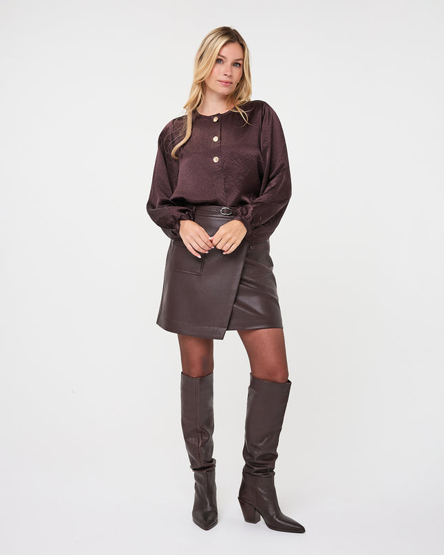 Balloon Sleeve Acetate Blouse - Cacao