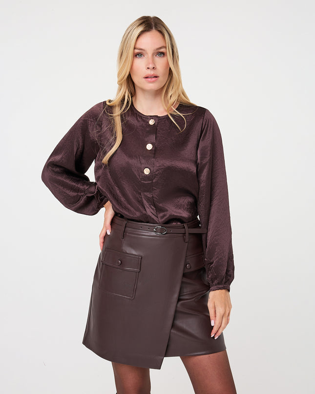 Balloon Sleeve Acetate Blouse - Cacao