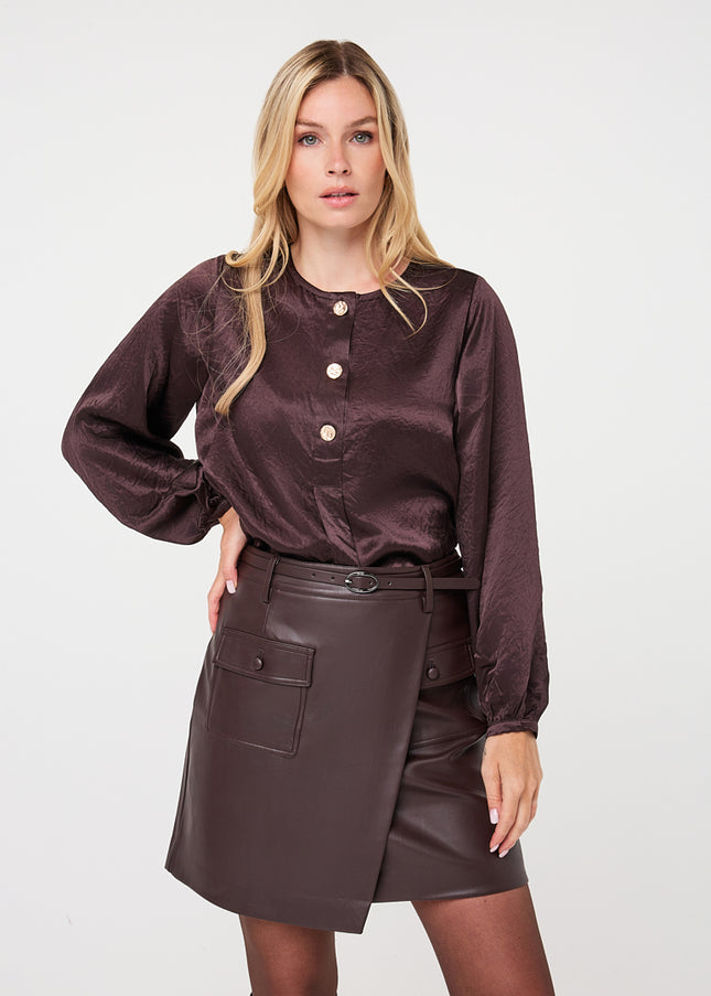 Balloon Sleeve Acetate Blouse - Cacao