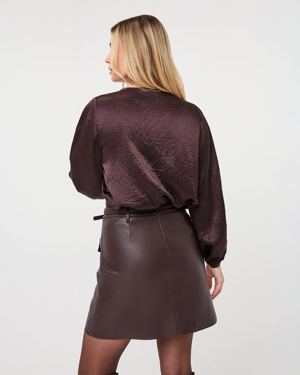 Balloon Sleeve Acetate Blouse - Cacao