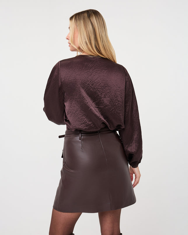 Balloon Sleeve Acetate Blouse - Cacao
