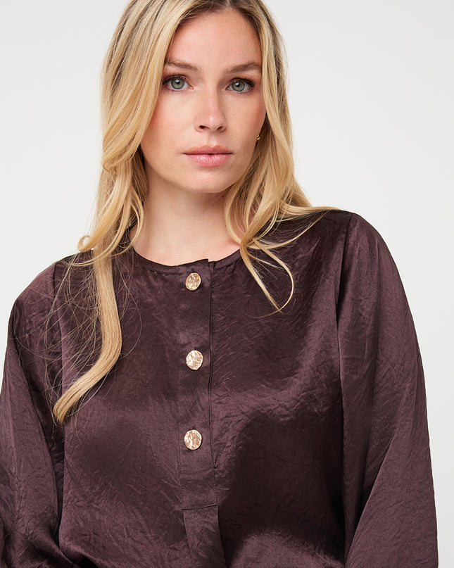 Balloon Sleeve Acetate Blouse - Cacao