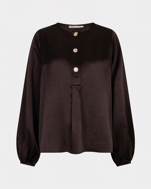 Balloon Sleeve Acetate Blouse - Cacao