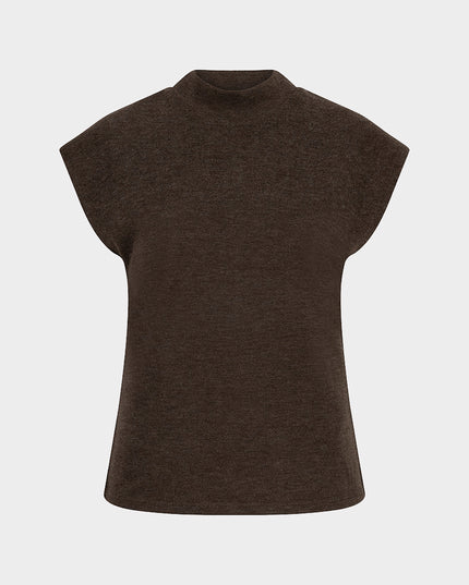 Sleeveless Mock Neck Sweater - Cacao