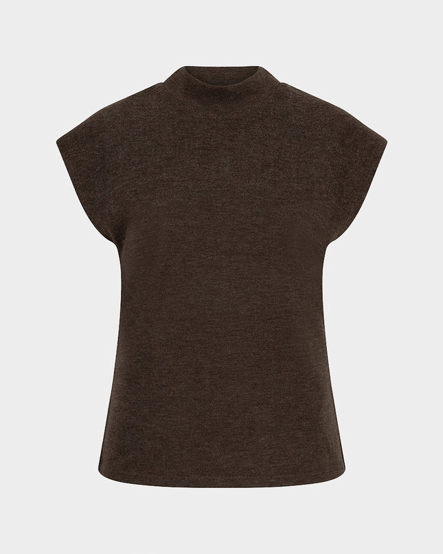 Sleeveless Mock Neck Sweater - Cacao