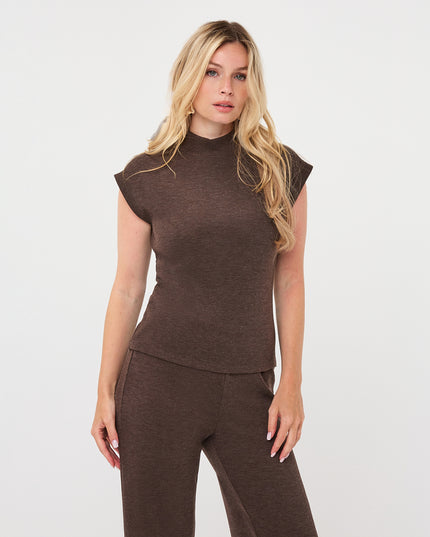 Sleeveless Mock Neck Sweater - Cacao