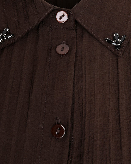 Crinkled Gemstone Blouse - Cacao