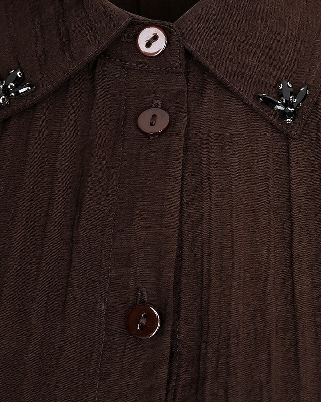 Crinkled Gemstone Blouse - Cacao