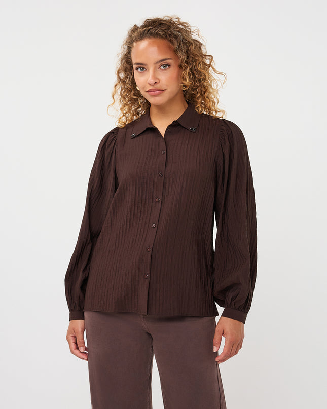 Crinkled Gemstone Blouse - Cacao