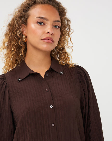 Crinkled Gemstone Blouse - Cacao