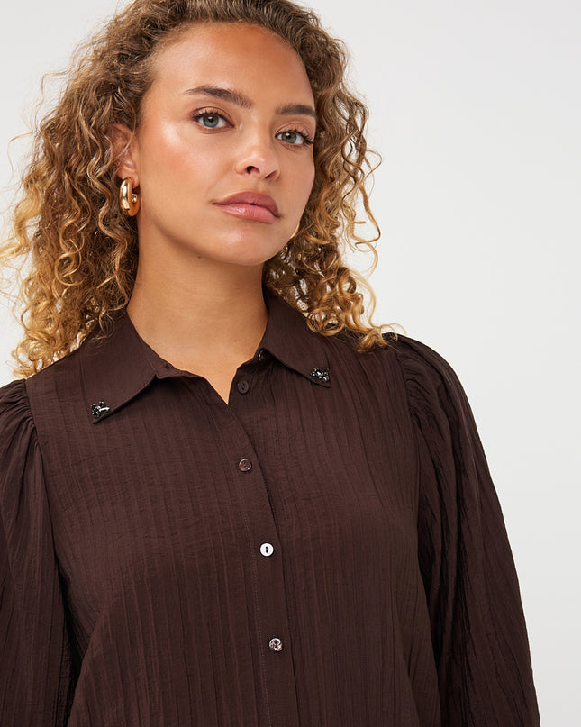 Crinkled Gemstone Blouse - Cacao