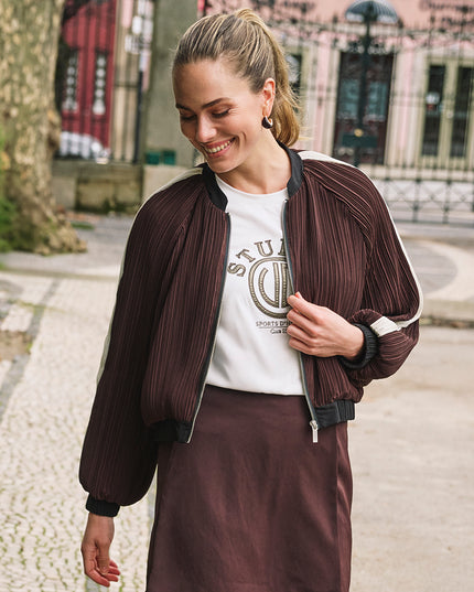 Plisse Bomber Jacket - Cacao