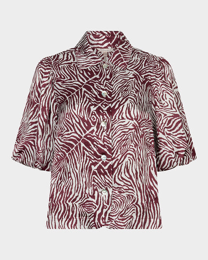 Short Sleeve Zebra Print Blouse - Merlot