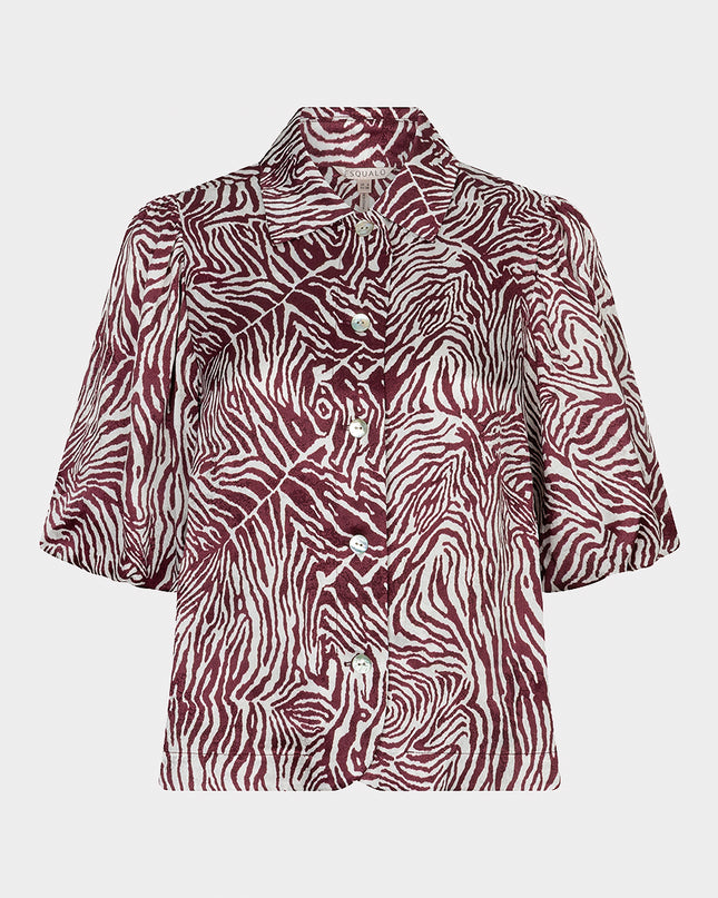 Short Sleeve Zebra Print Blouse - Merlot