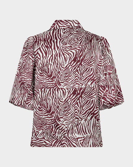 Short Sleeve Zebra Print Blouse - Merlot