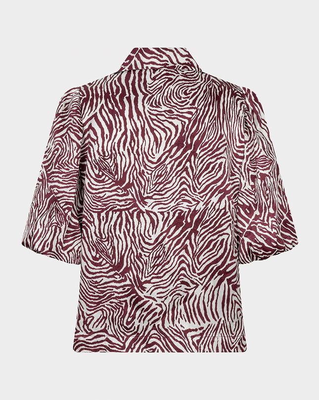 Short Sleeve Zebra Print Blouse - Merlot