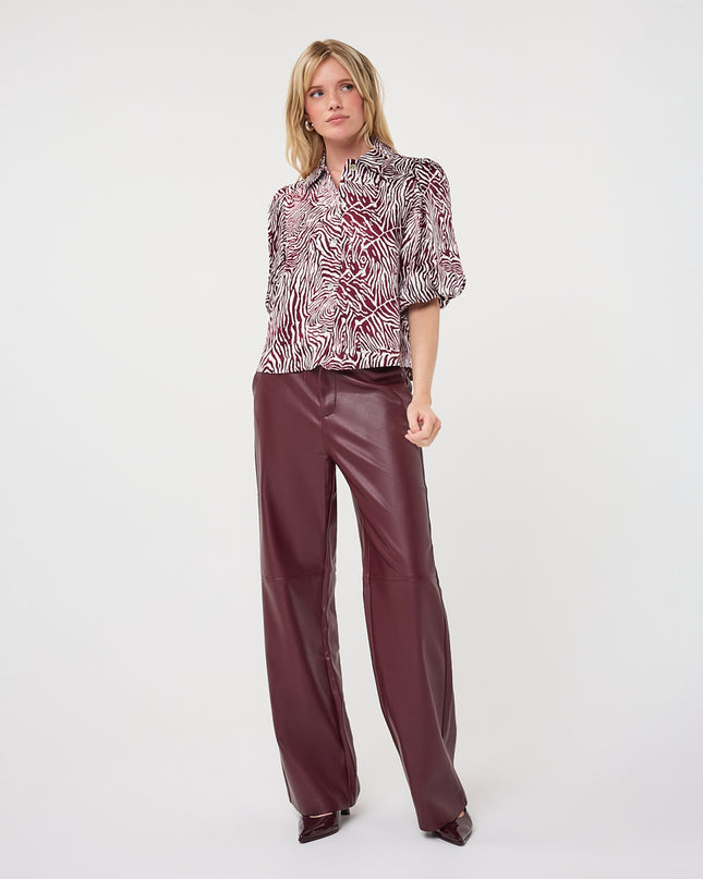 Short Sleeve Zebra Print Blouse - Merlot