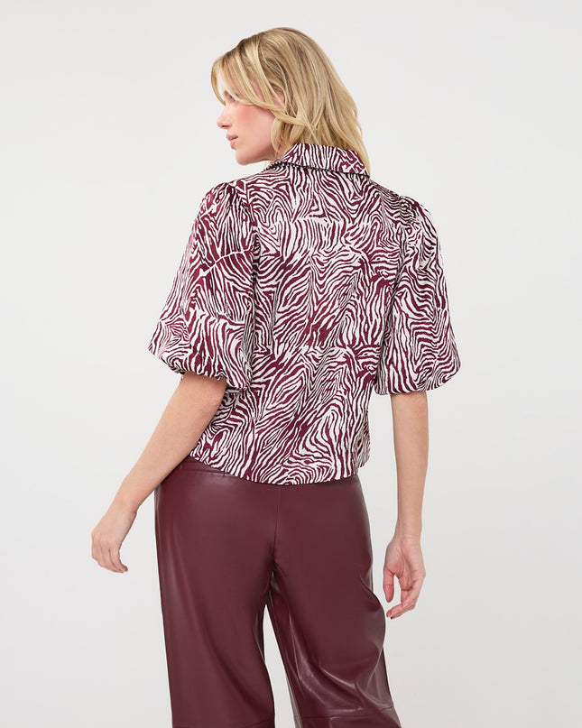 Short Sleeve Zebra Print Blouse - Merlot