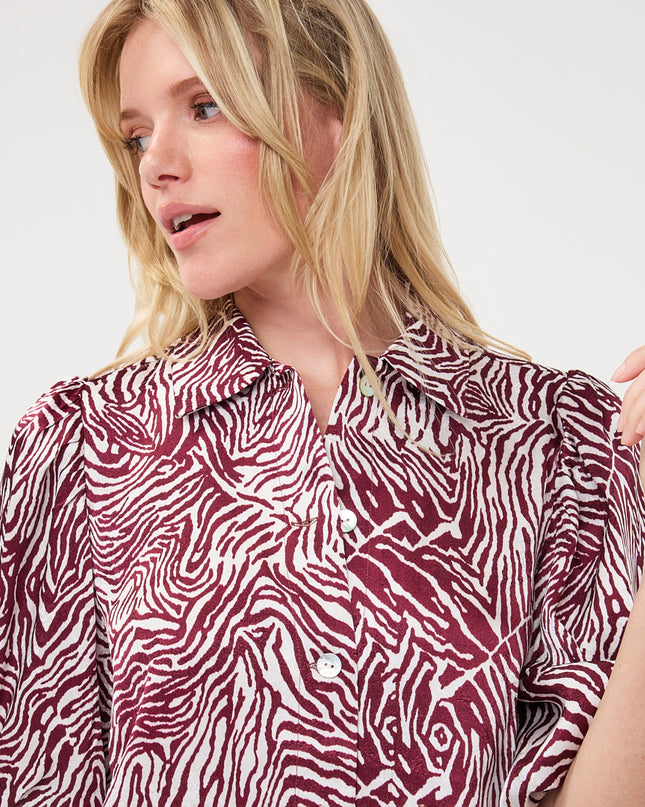 Short Sleeve Zebra Print Blouse - Merlot