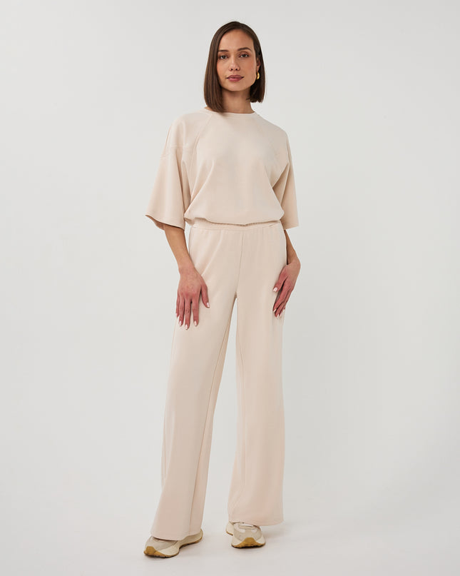 EsQualo Wide Stripe Modal Trouser - Natural