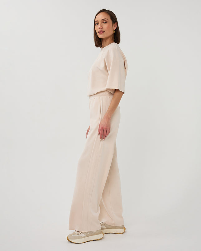 EsQualo Wide Stripe Modal Trouser - Natural