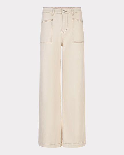 EsQualo Wide Leg Twill Trousers - Natural
