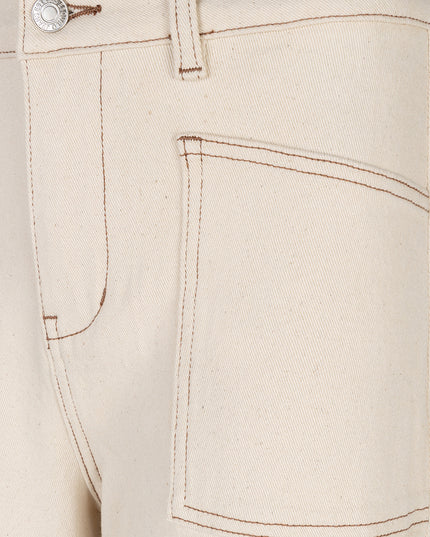 EsQualo Wide Leg Twill Trousers - Natural