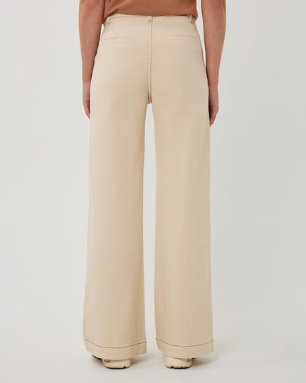 EsQualo Wide Leg Twill Trousers - Natural