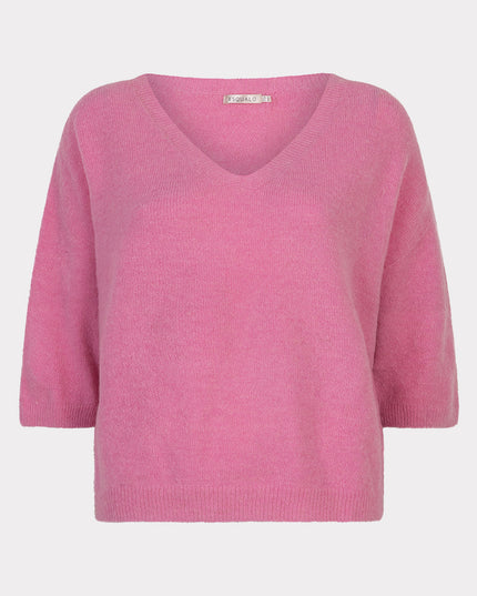 EsQualo Oversized V-Neck Sweater - Rose