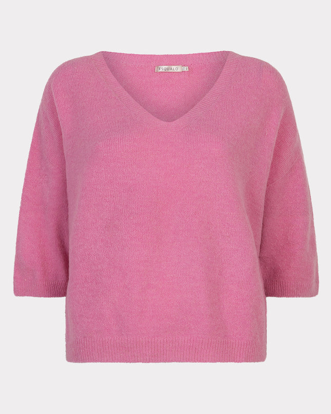 EsQualo Oversized V-Neck Sweater - Rose