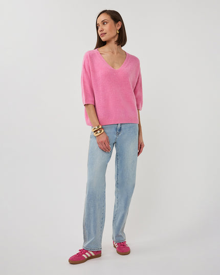EsQualo Oversized V-Neck Sweater - Rose