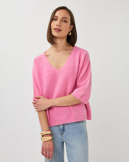 EsQualo Oversized V-Neck Sweater - Rose