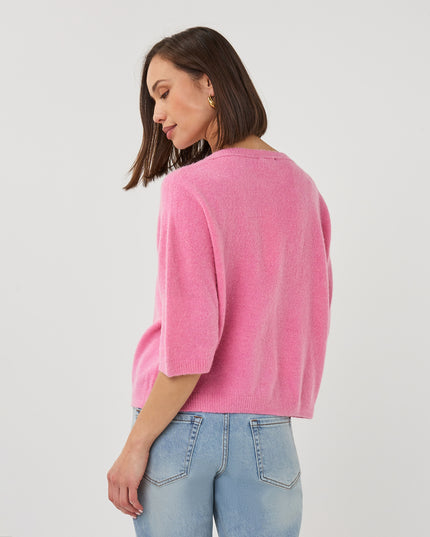 EsQualo Oversized V-Neck Sweater - Rose