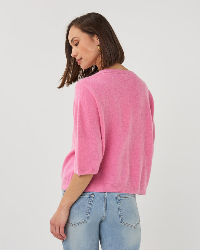 EsQualo Oversized V-Neck Sweater - Rose