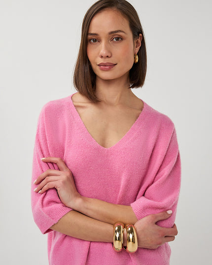 EsQualo Oversized V-Neck Sweater - Rose