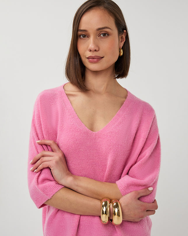 EsQualo Oversized V-Neck Sweater - Rose