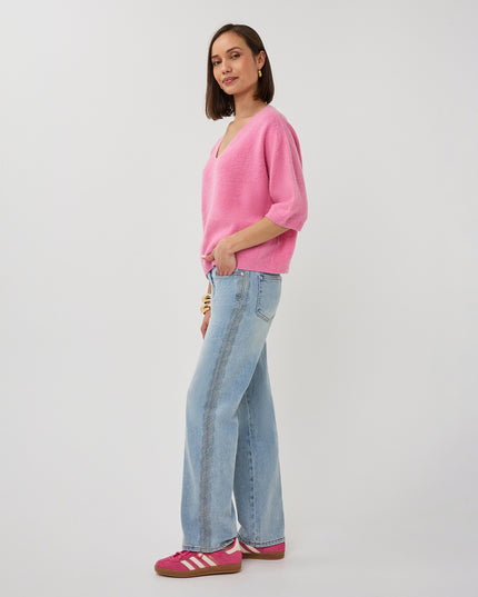 EsQualo Oversized V-Neck Sweater - Rose