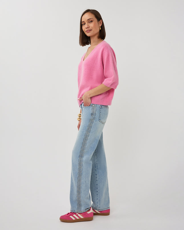 EsQualo Oversized V-Neck Sweater - Rose
